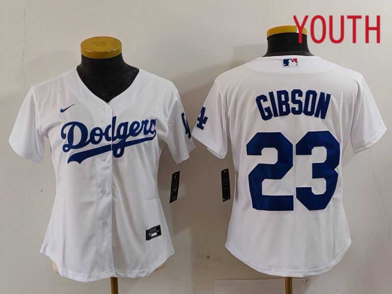 Youth Los Angeles Dodgers #23 Gibson White Nike Game 2024 MLB Jersey style 1->youth mlb jersey->Youth Jersey